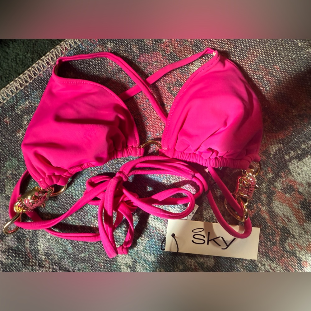 Sky Vibrant Pink Bikini with Elegant Gold Details‎